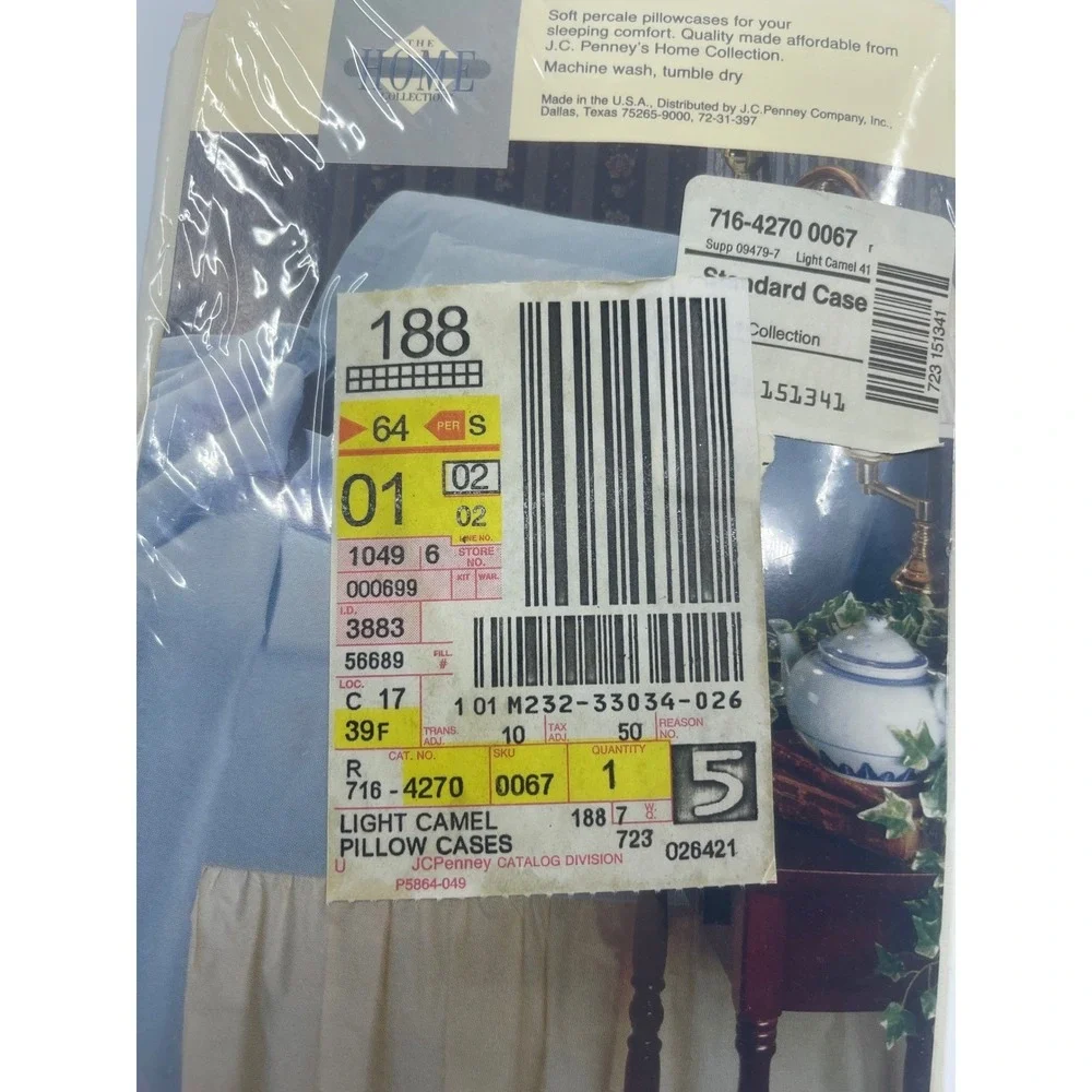 JCPenney Home Collection 2 Standard Pillowcases Light Camel 180TC Percale USA